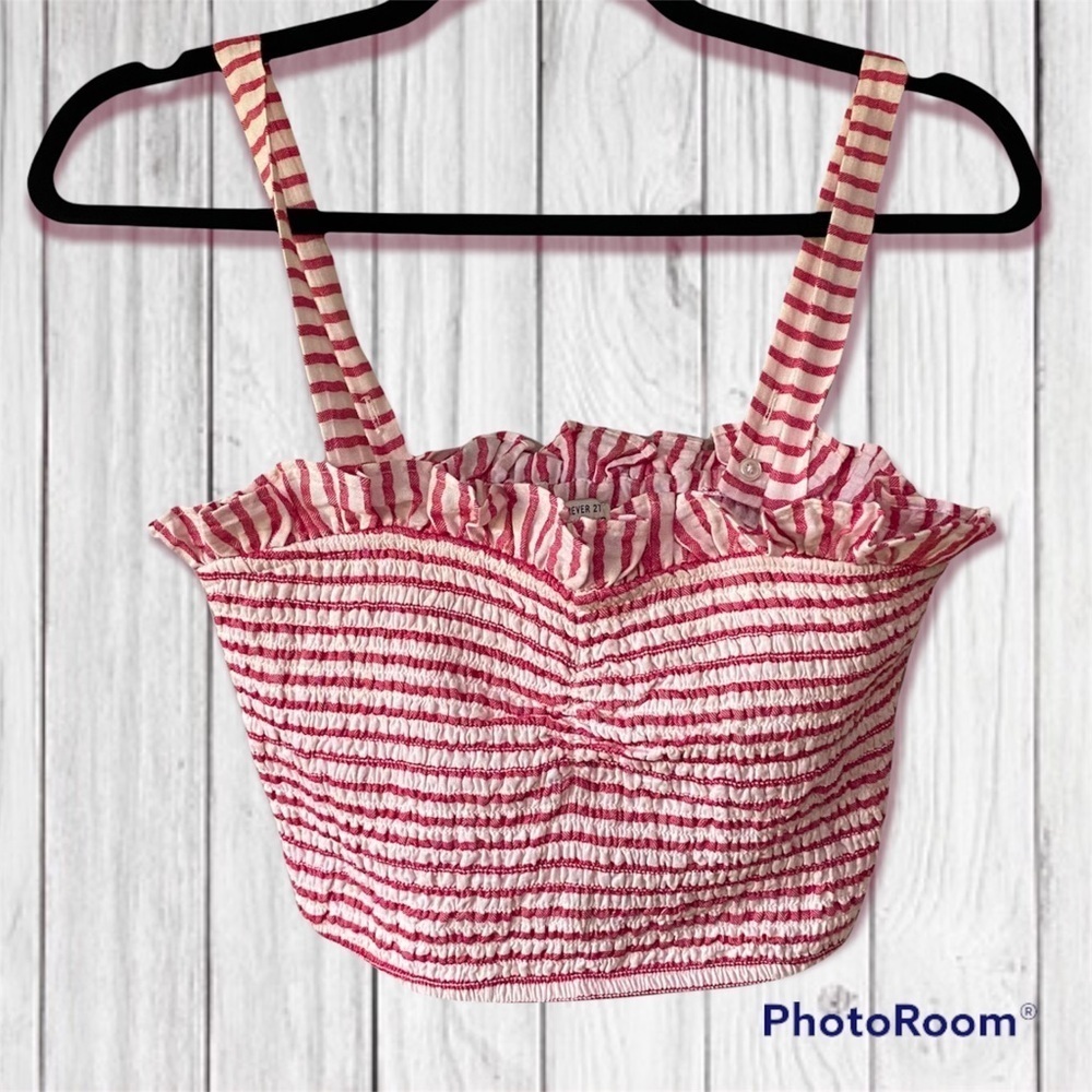 Forever 21 Crop Top Tank Stretchy Red and White Striped